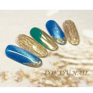 ブルー 青 ゴージャスネイルのネイルデザイン ネイルブック