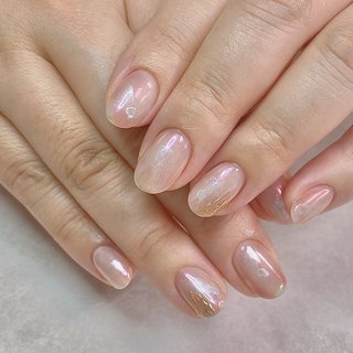 ブライダル たらしこみ ベージュのネイルデザイン ネイルブック