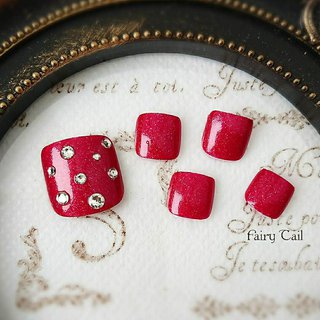 レッド シルバー ペディキュアのネイルデザイン ネイルブック