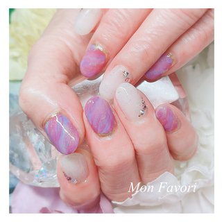 パープル 紫 乳白色のネイルデザイン ネイルブック