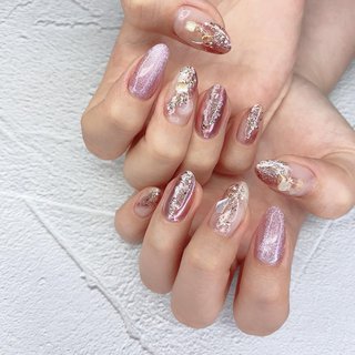 ピンクミラーネイルのネイルデザイン ネイルブック