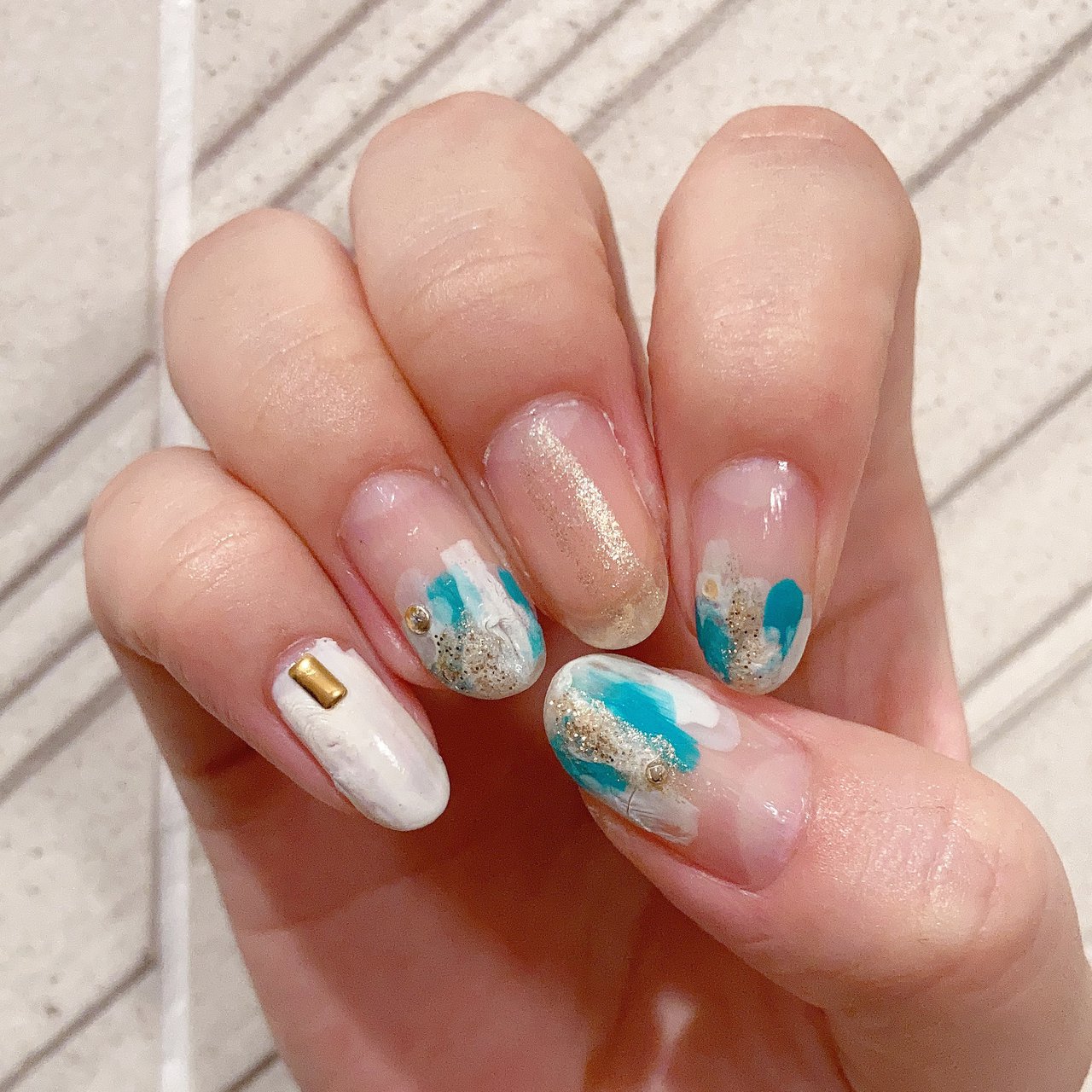 夏 ハンド ラメ ホイル ミディアム あかぬーのネイルデザイン No ネイルブック