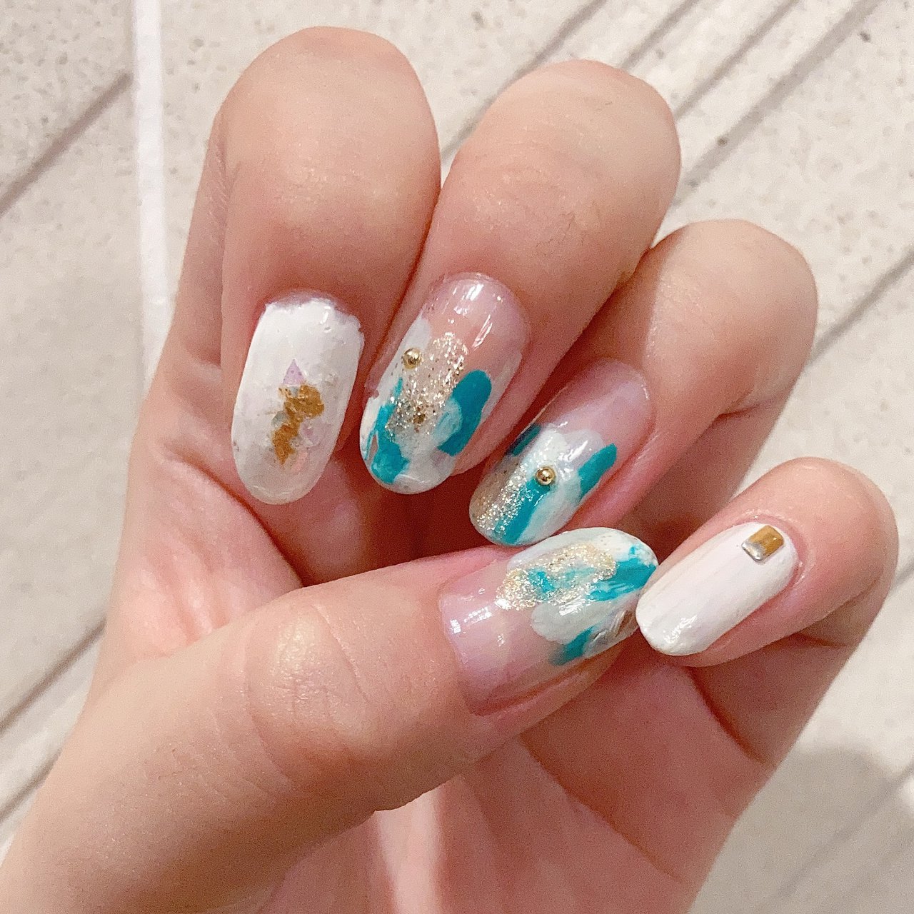 夏 ハンド ラメ ホイル ミディアム あかぬーのネイルデザイン No ネイルブック