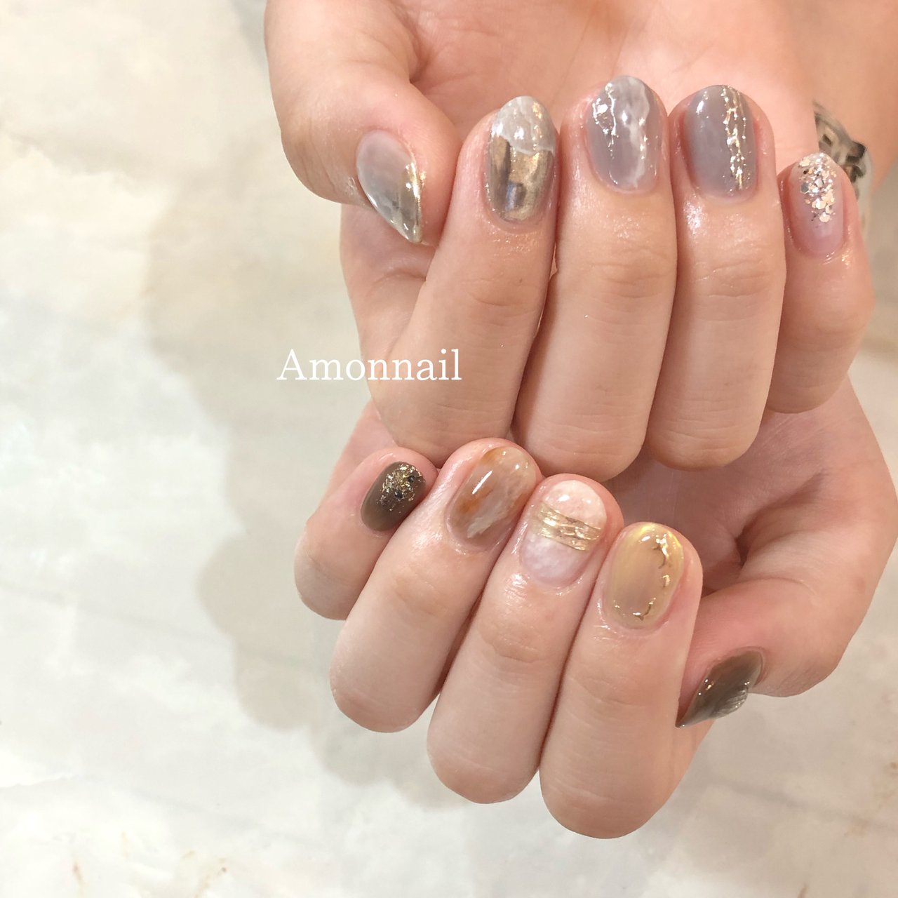 オールシーズン 旅行 ハンド ラメ ニュアンス Amon Nailのネイルデザイン No ネイルブック