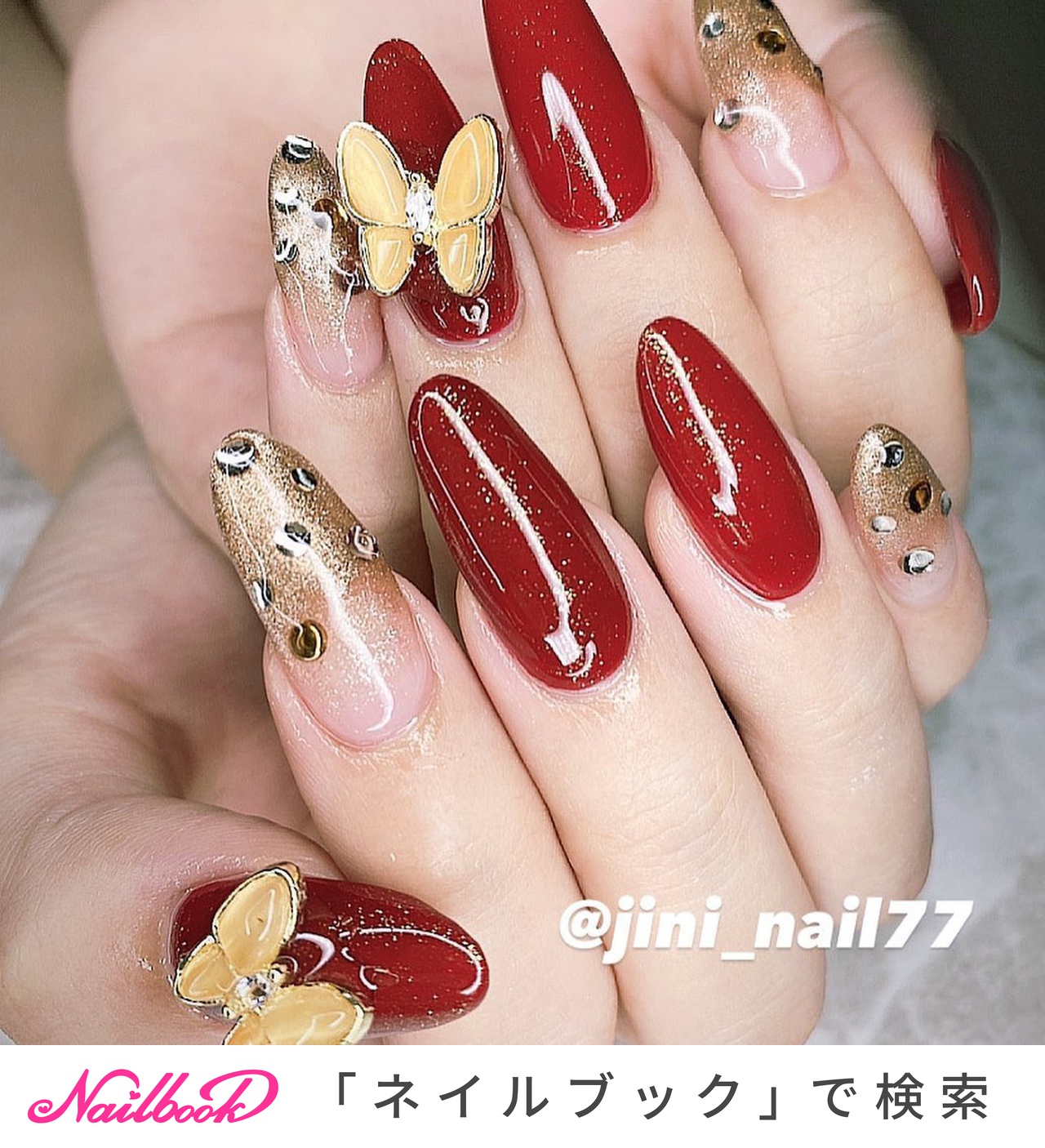 レッド ゴールド スカルプチュアのネイルデザイン ネイルブック