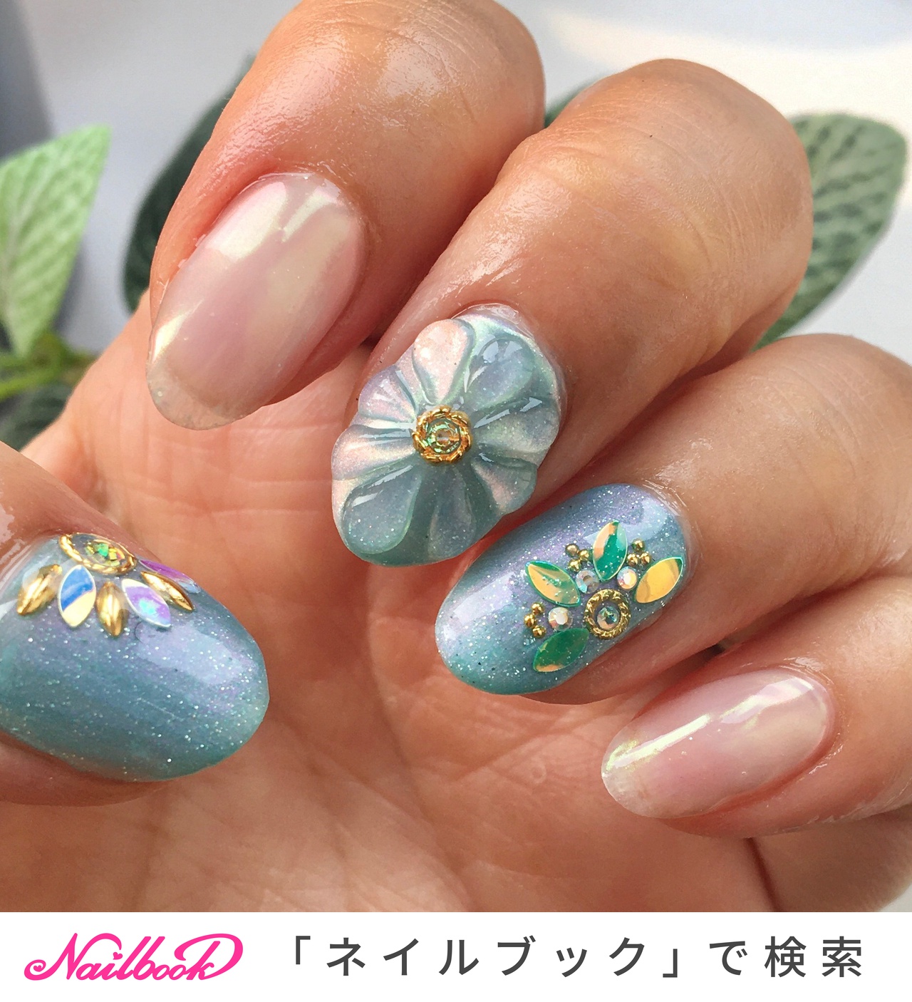 夏 クリア リーフホログラムのネイルデザイン ネイルブック