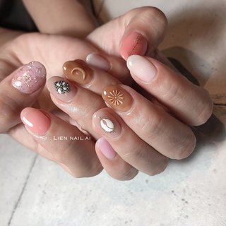 ピンク ブラウン コンチョネイルのネイルデザイン ネイルブック