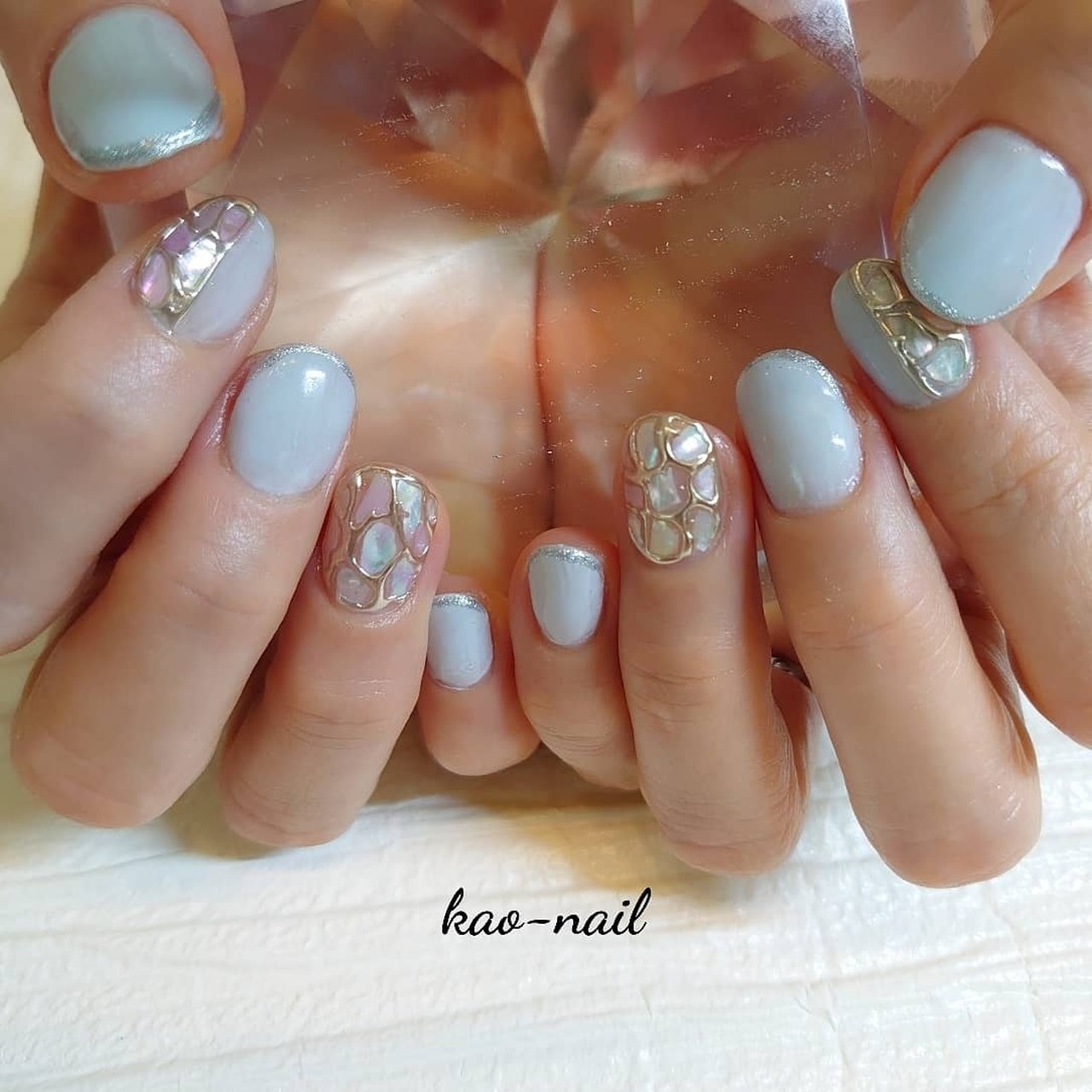 夏 ハンド ワンカラー シェル ミラー Kao Nailのネイルデザイン No ネイルブック