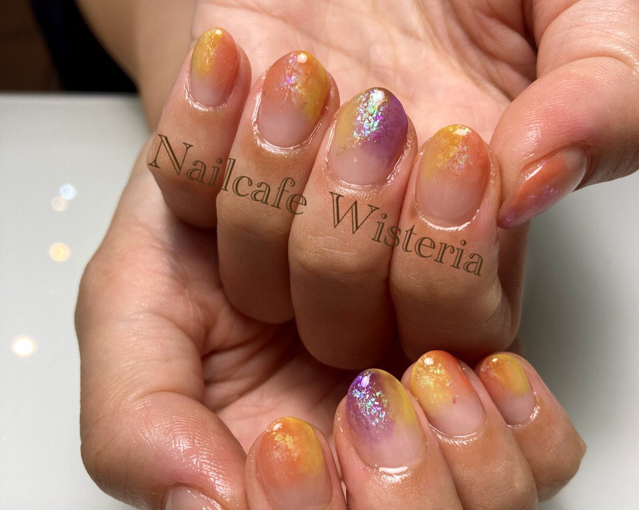夏 オレンジ イエロー パープル Nailcafewisteriaのネイルデザイン No ネイルブック