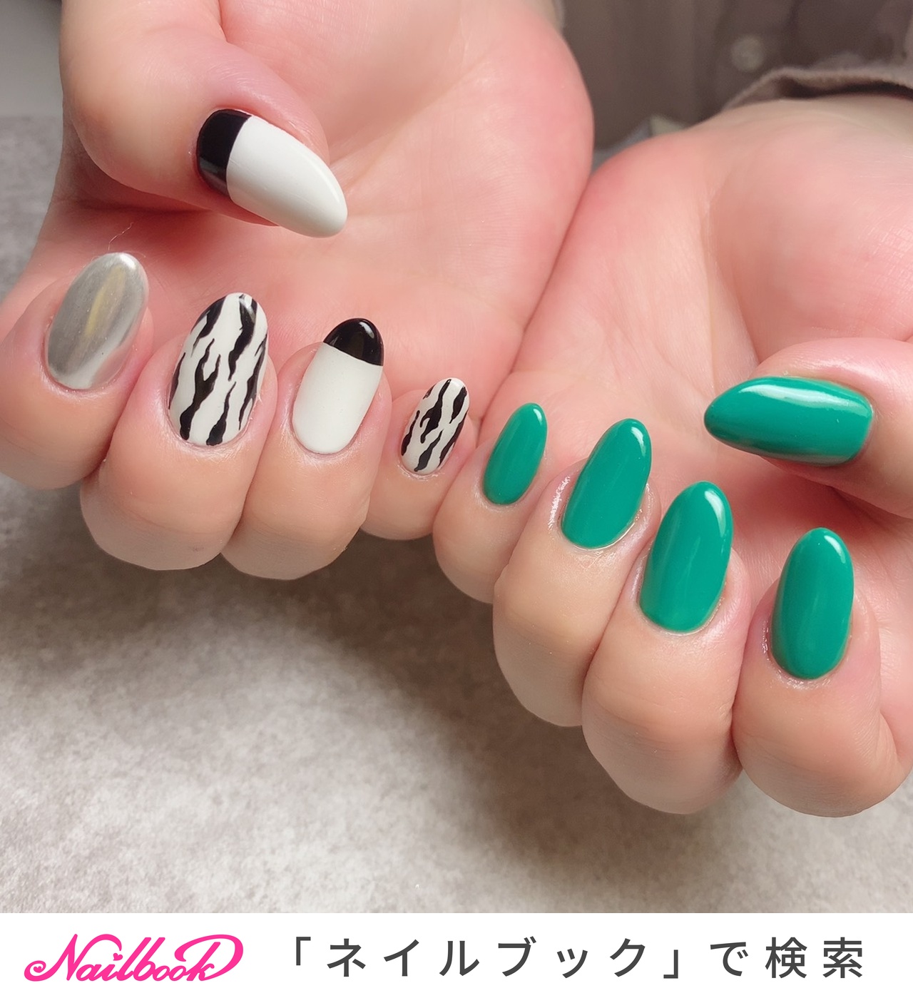 白黒フレンチネイルのネイルデザイン ネイルブック