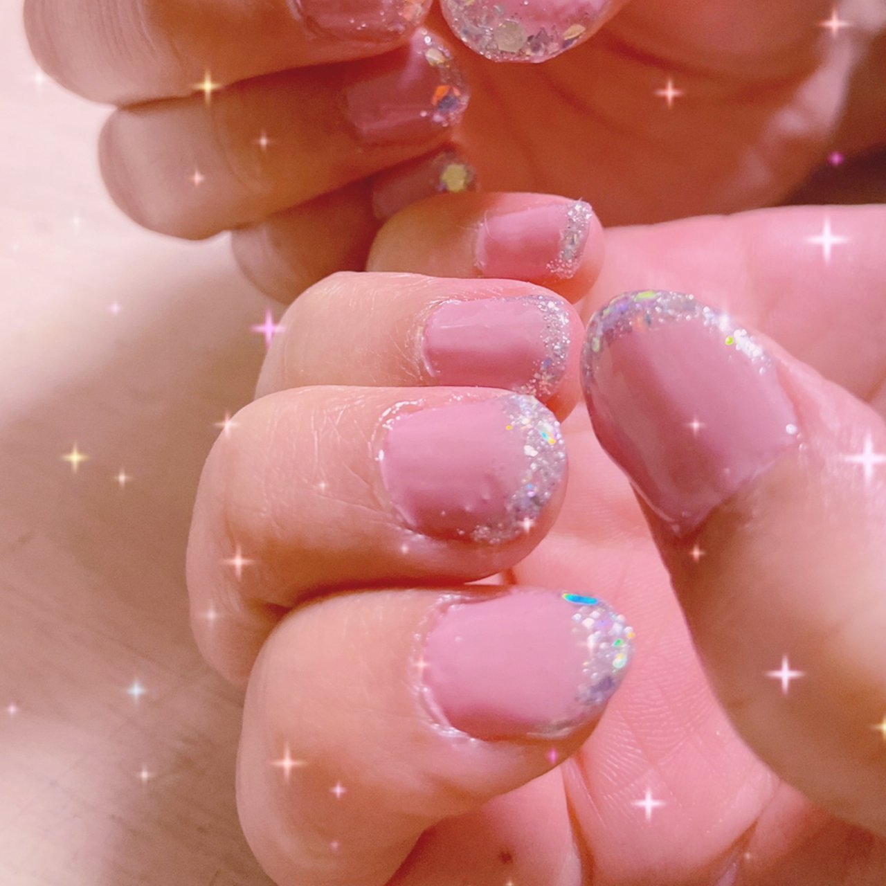 ハンド フレンチ ショート ピンク シルバー Riiitaroのネイルデザイン No ネイルブック