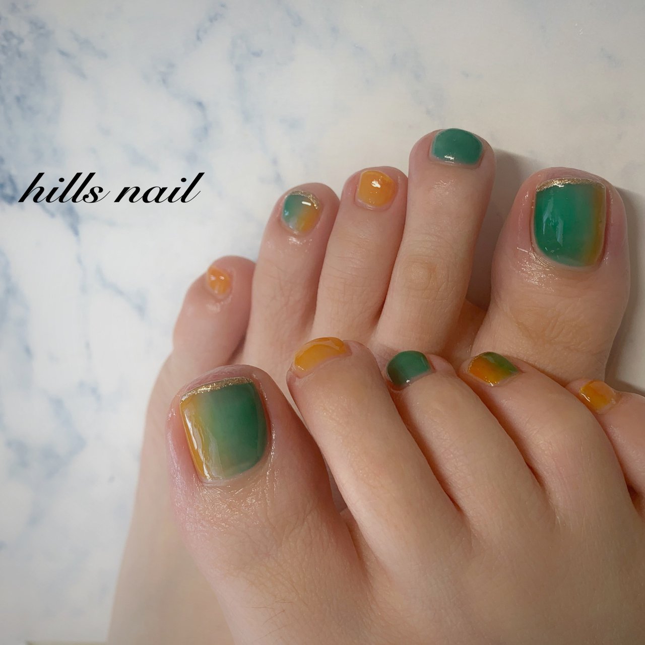 フット オレンジ グリーン ジェル お客様 Hillsのネイルデザイン No ネイルブック