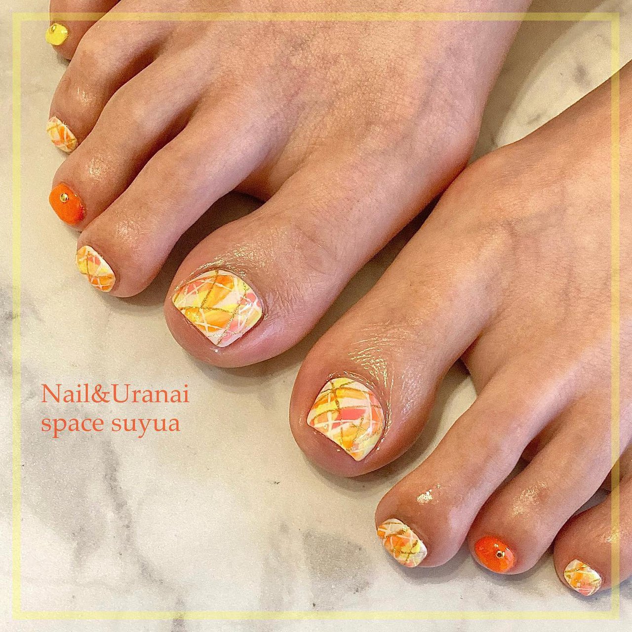 夏 フット オレンジ イエロー ジェル Space Suyuaのネイルデザイン No ネイルブック