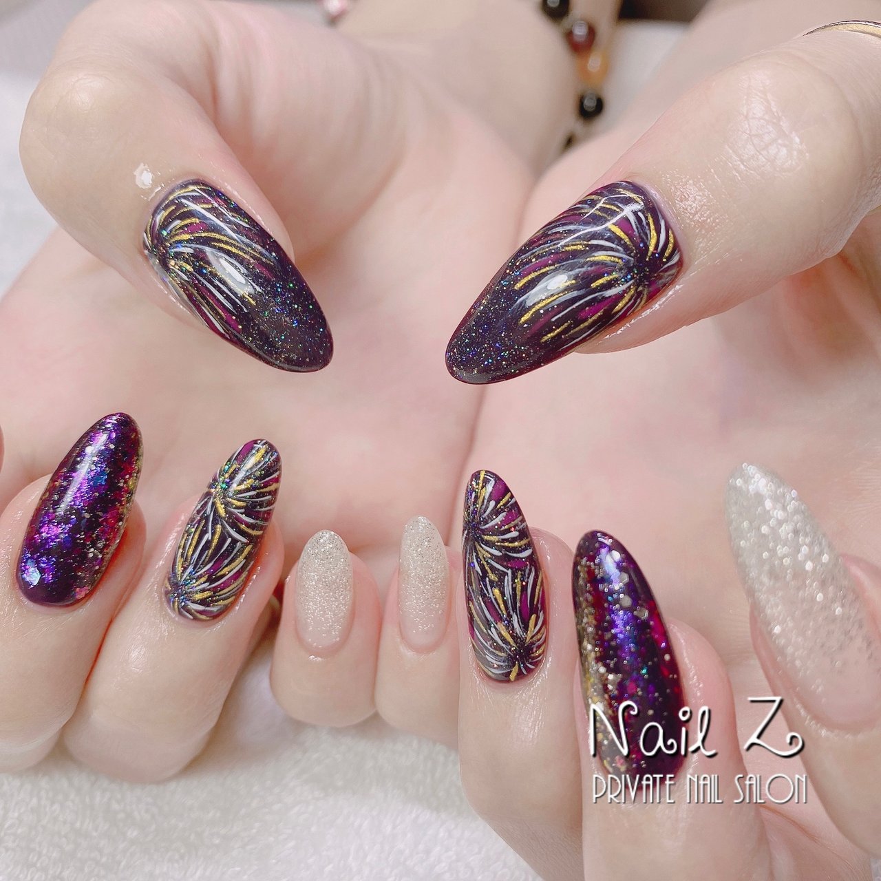 ハンド ロング ネイビー シルバー ジェルネイル Nail Z ネイルジー のネイルデザイン No ネイルブック