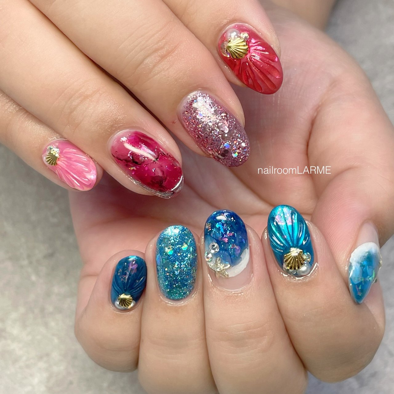 ハンド レッド 水色 ブルー Nailroomlarmeのネイルデザイン No ネイルブック