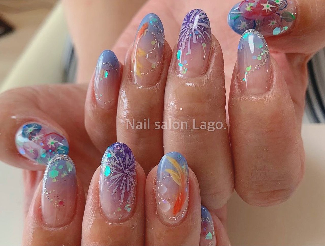 夏 梅雨 七夕 浴衣 ハンド Nailsalonlagoのネイルデザイン No ネイルブック