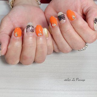 レース オレンジ ブラックのネイルデザイン ネイルブック