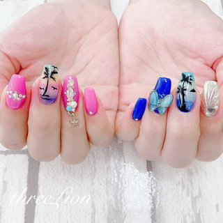 ピーコック ピンク ネイビーのネイルデザイン ネイルブック