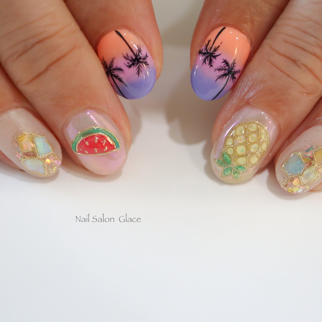 夏 海 リゾート 木目調 ミラー Nail Salon Glaceのネイルデザイン No ネイルブック