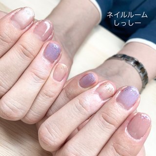 グラデーション オレンジ パープルのネイルデザイン ネイルブック