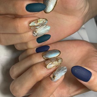 マット ネイビーのネイルデザイン ネイルブック