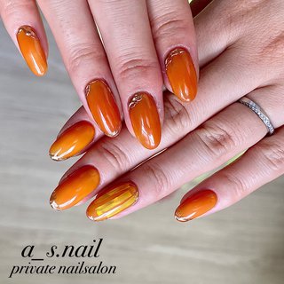 オレンジ セルフネイルのネイルデザイン ネイルブック