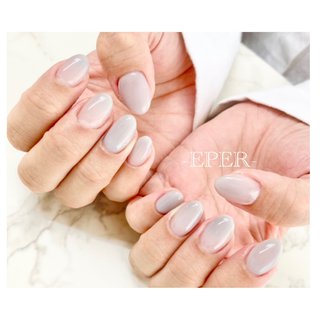 ワンカラー クリア グレーのネイルデザイン ネイルブック