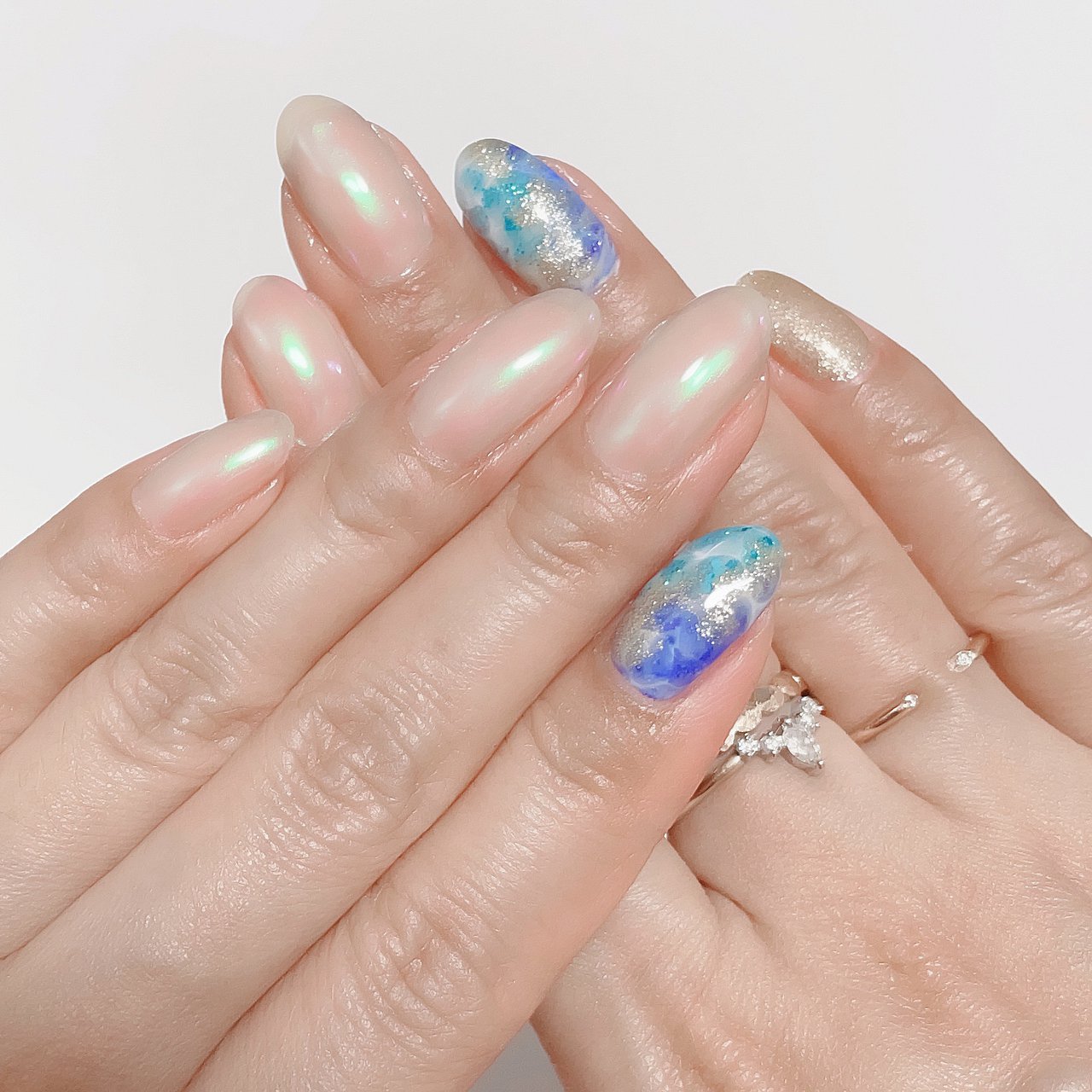 夏 海 ハンド ラメ ミディアム ありさのネイルデザイン No ネイルブック