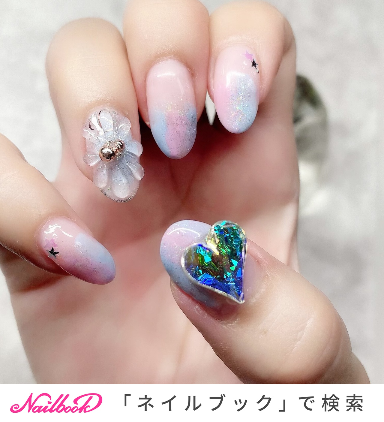 ピンク 水色 セルフネイルのネイルデザイン ネイルブック