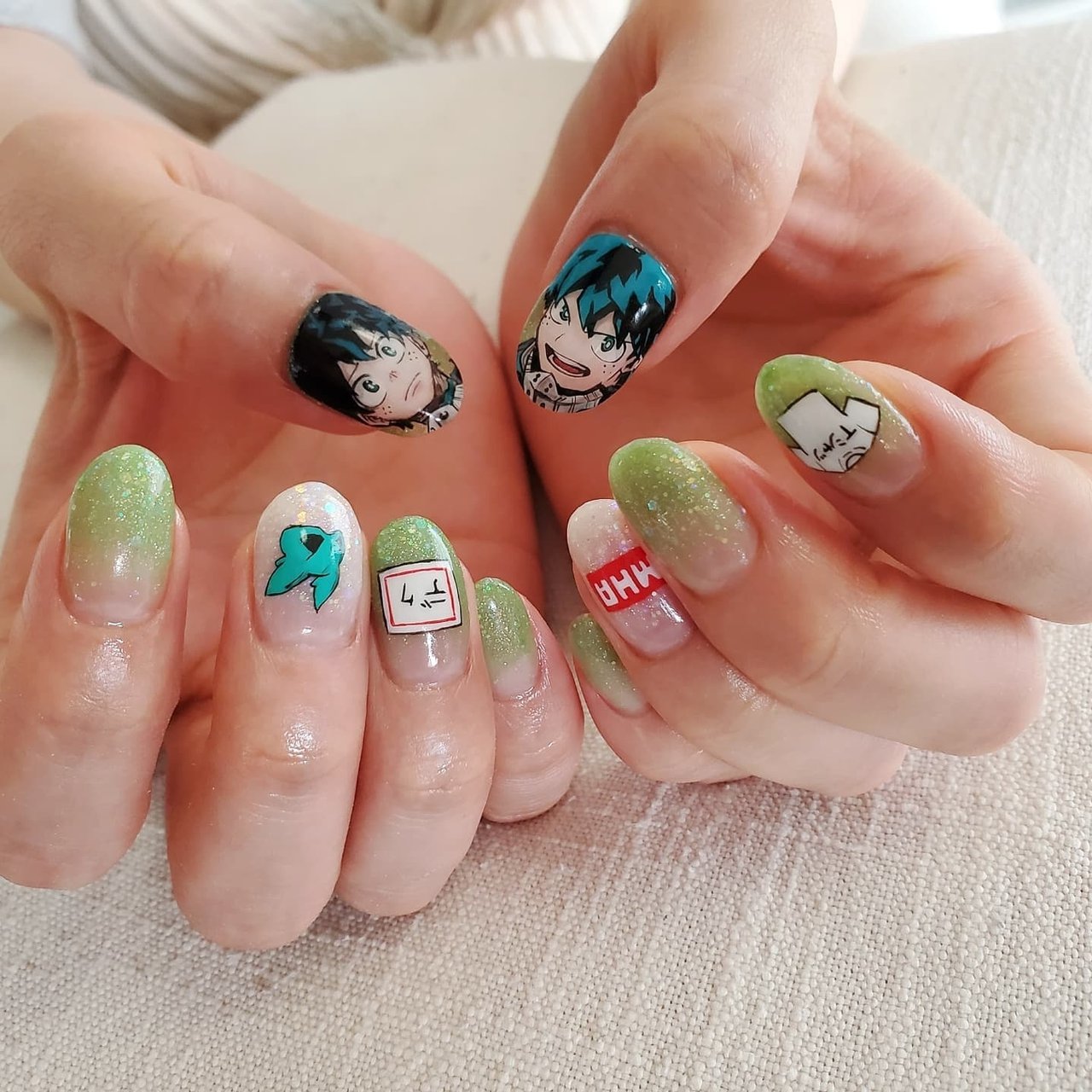 グラデーション 痛ネイル キャラクター グリーン Yui 美爪屋 蘭のネイルデザイン No ネイルブック