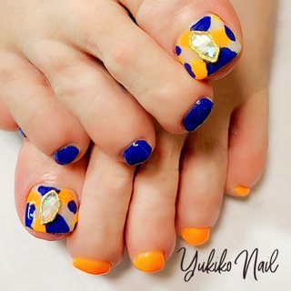 ホワイト オレンジ ネイビーのネイルデザイン ネイルブック