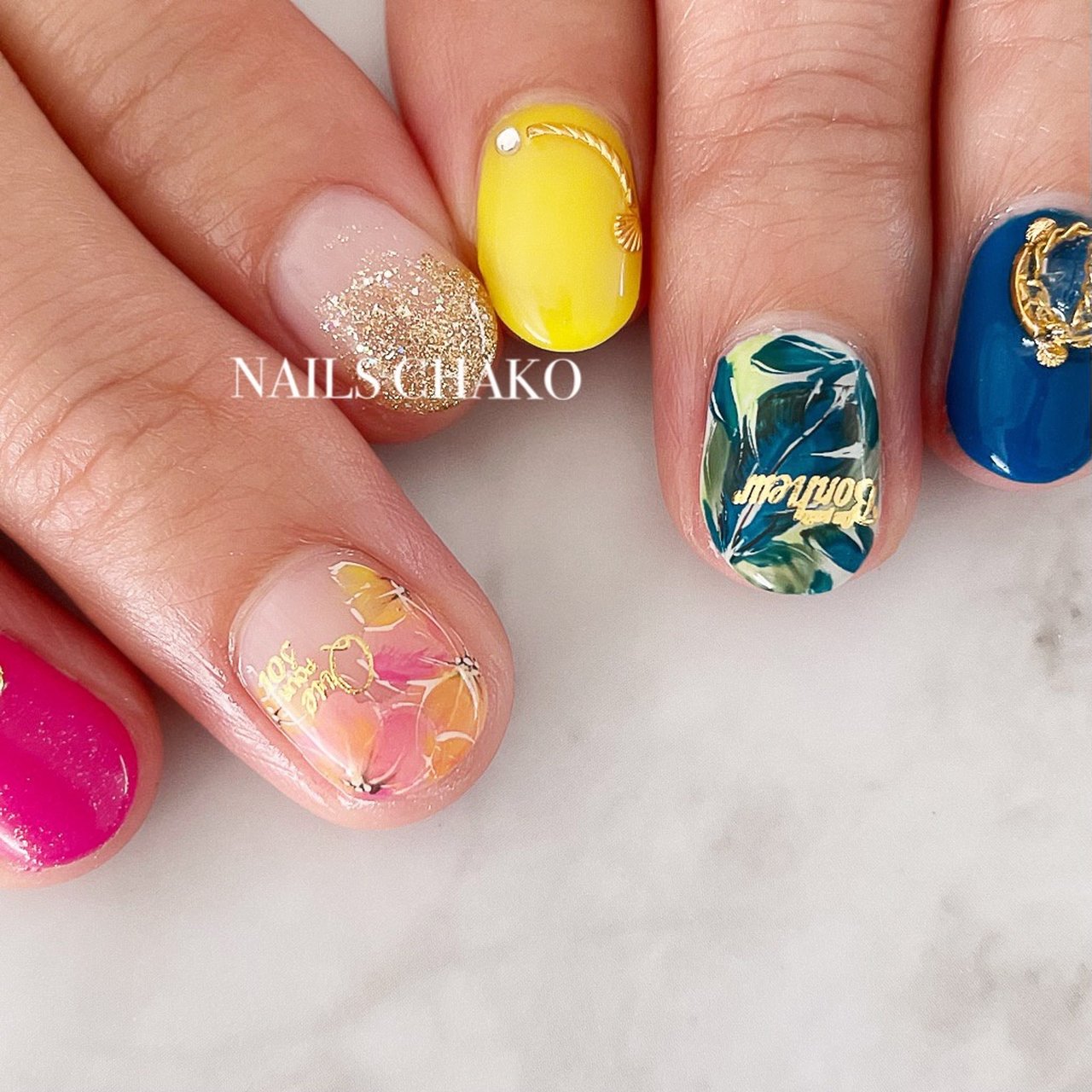 夏 ハンド ラメ フラワー ボタニカル Nails Chakoのネイルデザイン No ネイルブック