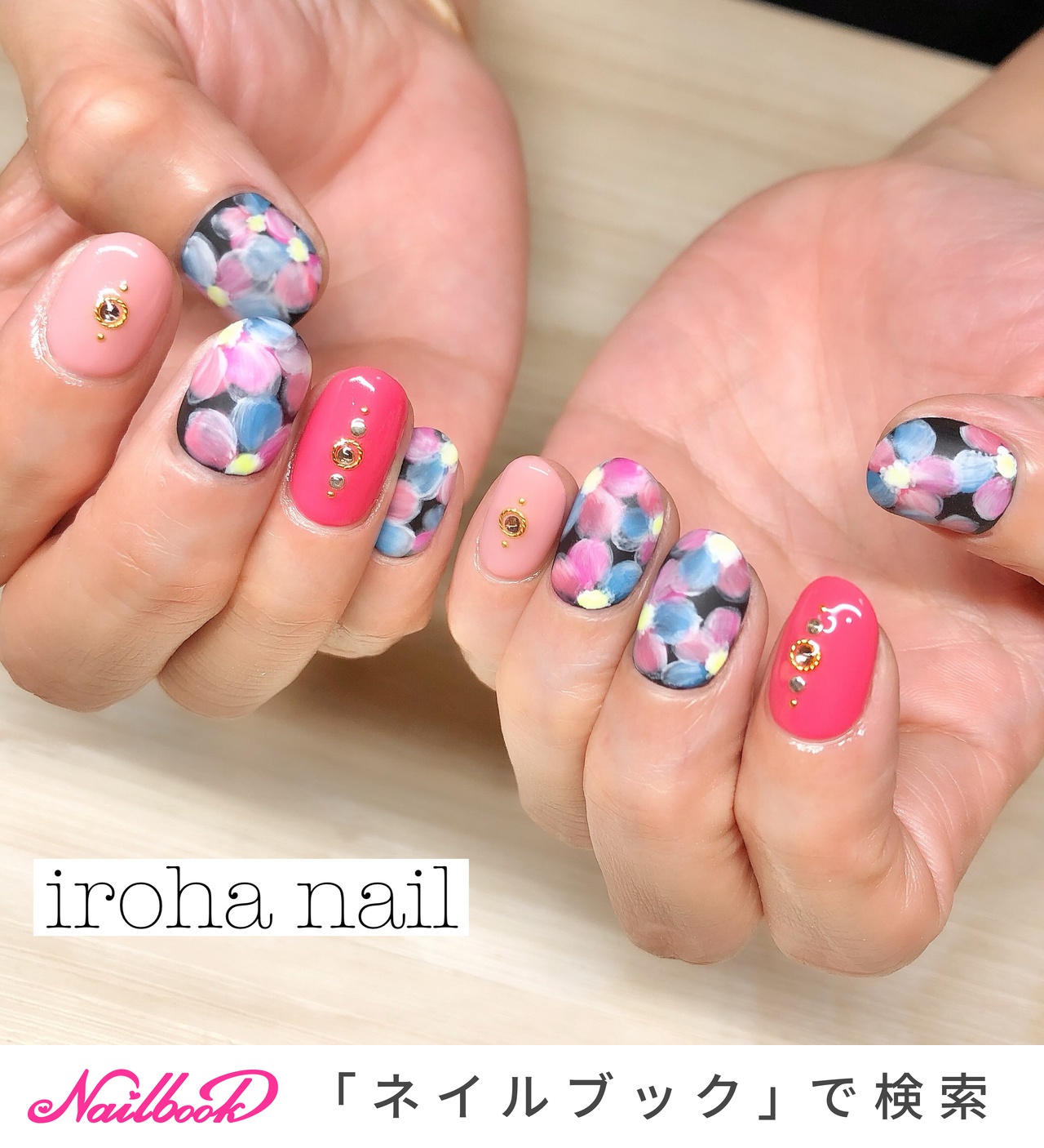 マット ピンク ブラックのネイルデザイン ネイルブック