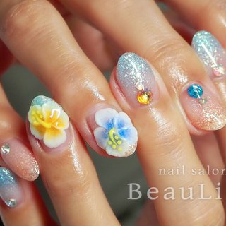 グラデーション オレンジ 水色のネイルデザイン ネイルブック