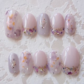 押し花 グレージュのネイルデザイン ネイルブック