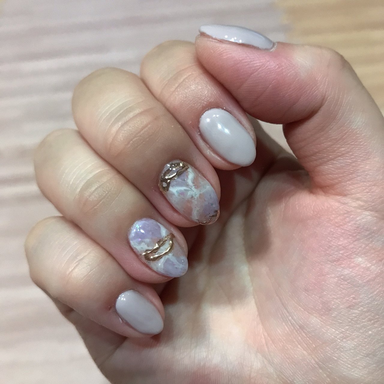 ハンド 大理石 ミラー ショート 水色 のんのネイルデザイン No ネイルブック