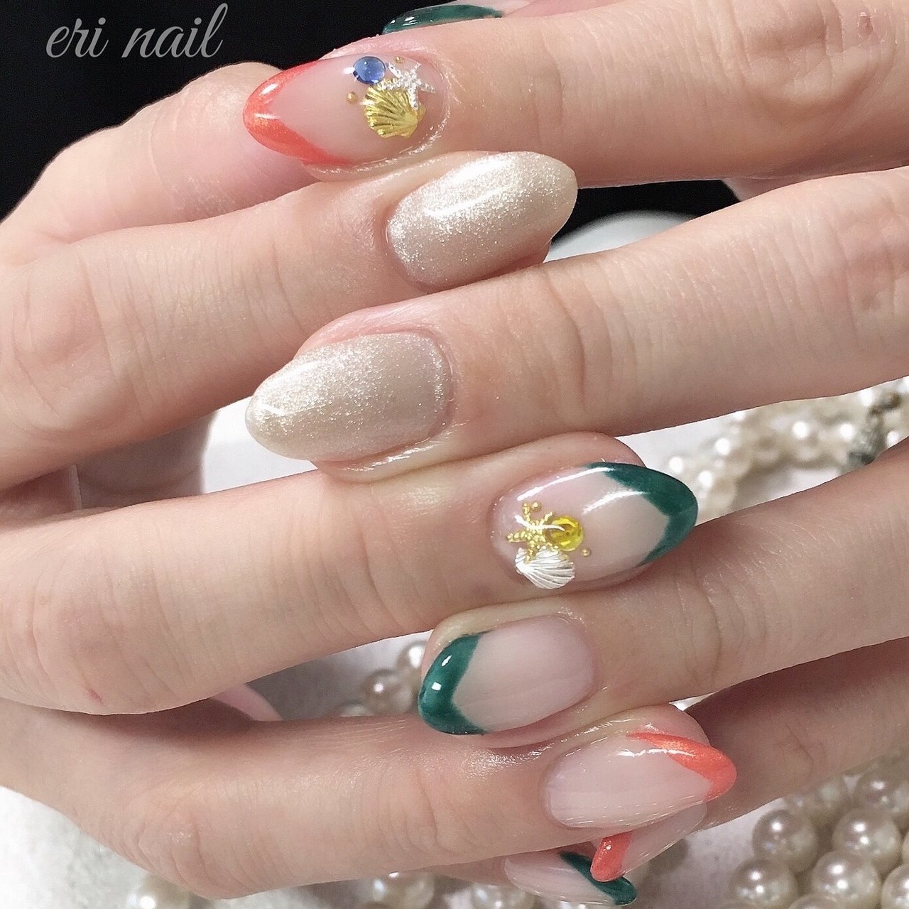 夏 ハンド 変形フレンチ ベージュ オレンジ 名古屋市天白区 自宅ネイルサロン Eri Nailのネイルデザイン No ネイル ブック