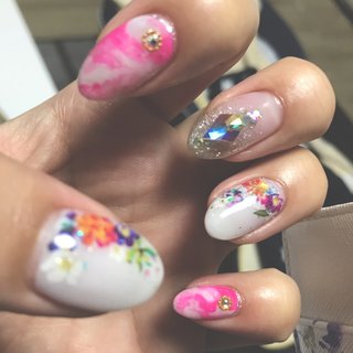ハンド クリア 花柄のネイルデザイン ネイルブック
