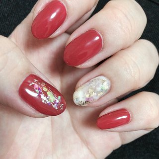 ニュアンス レッド ゴールドのネイルデザイン ネイルブック