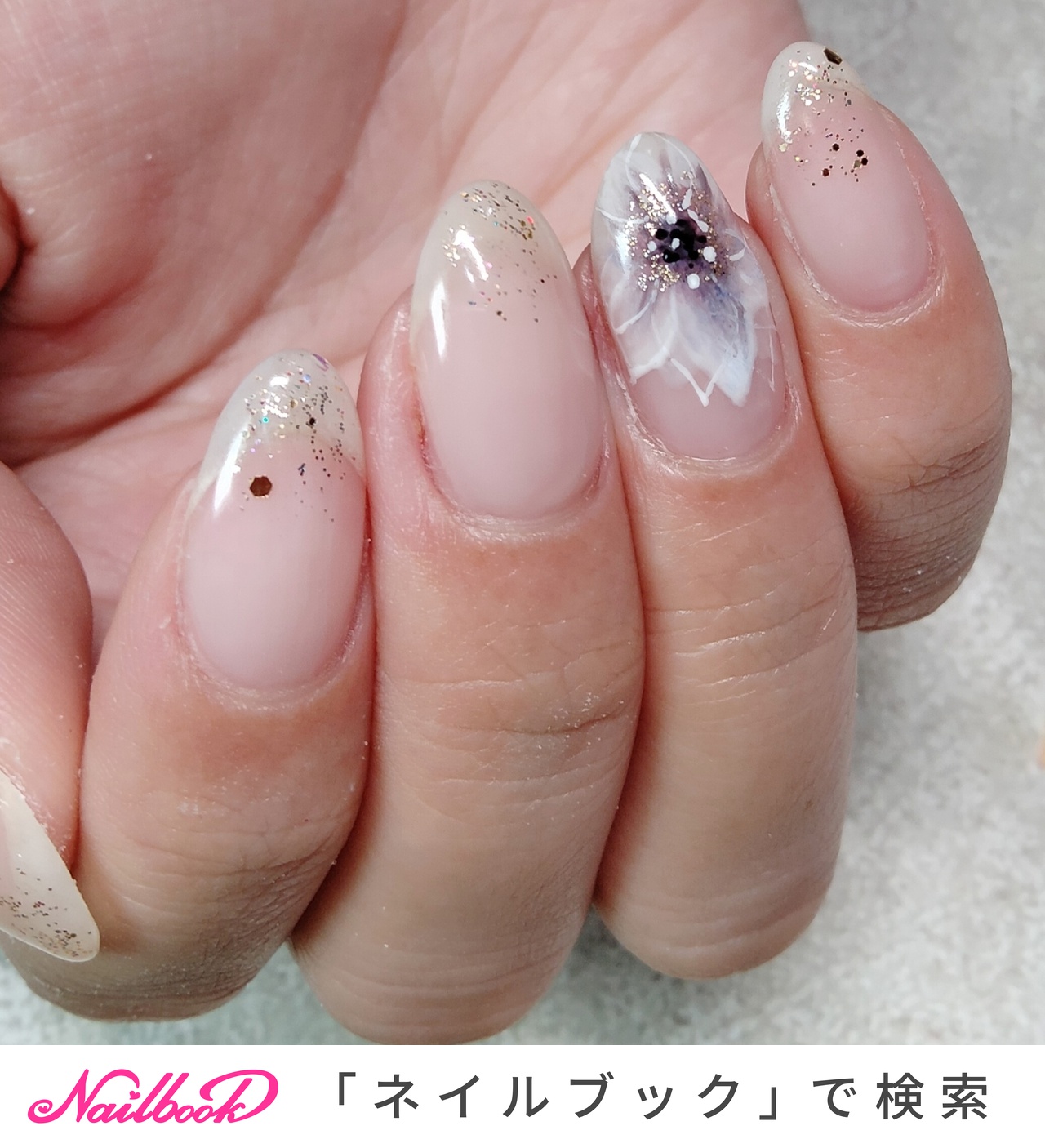 ブライダル たらしこみ ベージュのネイルデザイン ネイルブック