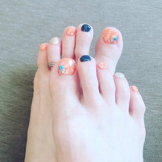 夏 オレンジ ネイビーのネイルデザイン ネイルブック