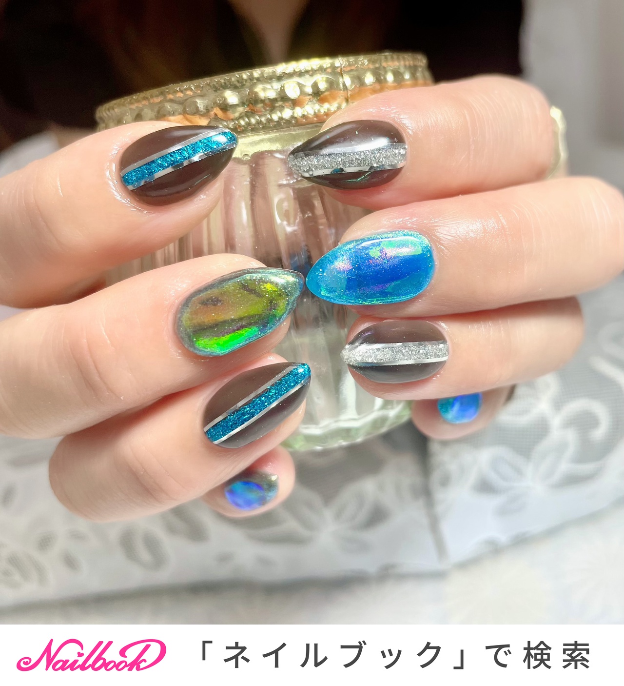 ブルー ブラック シルバーのネイルデザイン ネイルブック