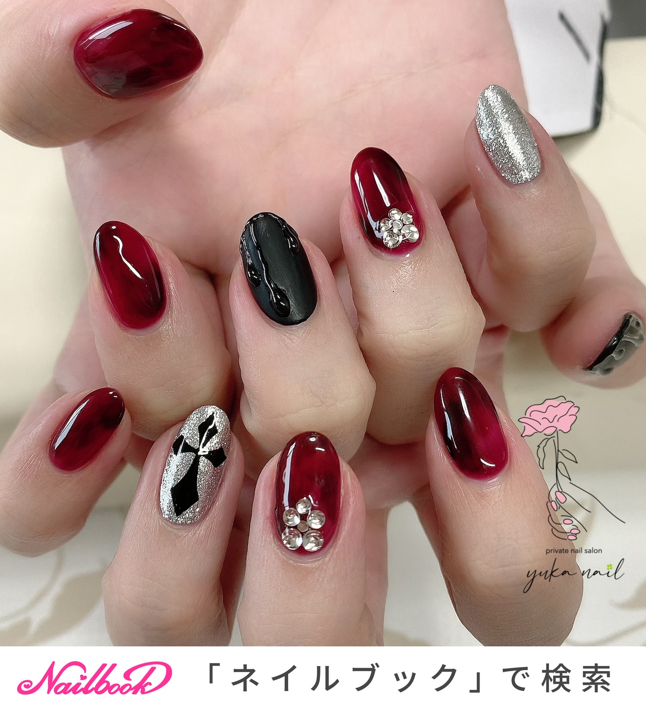 べっ甲 ボルドーのネイルデザイン ネイルブック