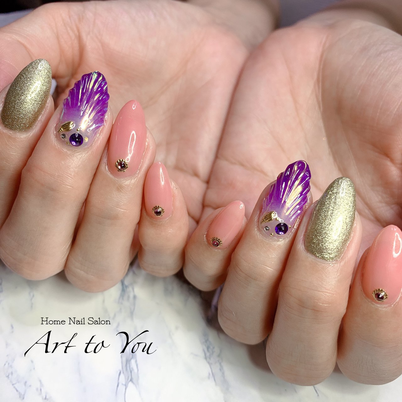 夏 ハンド ワンカラー 人魚の鱗 ミディアム Homenailsalon Arttoyou のネイルデザイン No ネイルブック