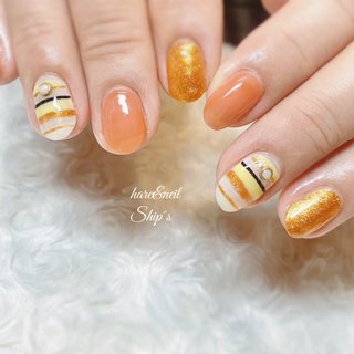 ボーダー オレンジのネイルデザイン ネイルブック