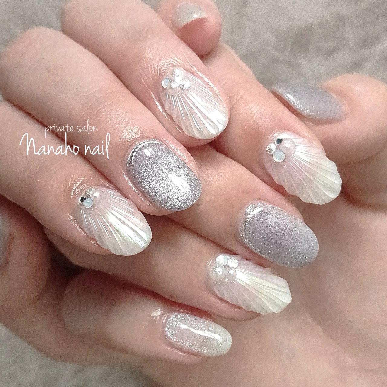 夏 海 ハンド シンプル シェル Nanaho Nail 大阪府八尾市 のネイルデザイン No ネイルブック