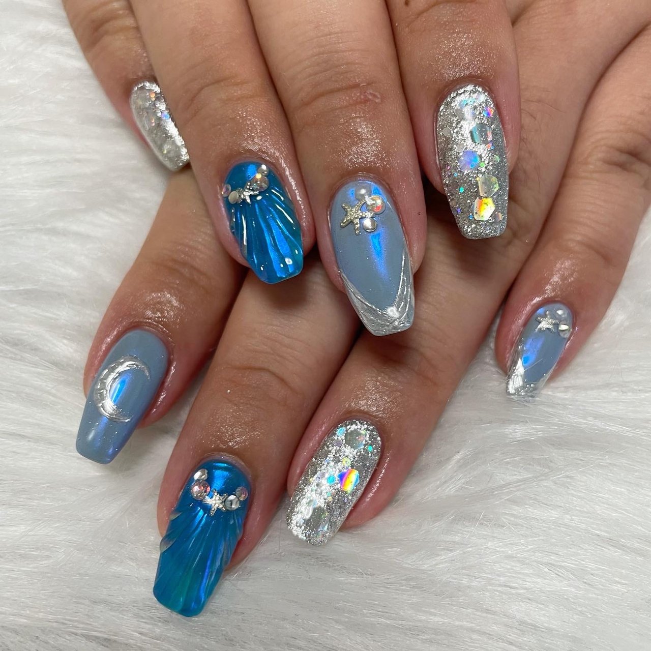 夏/オールシーズン/ハンド/ラメ/マーメイド - あすぴーのネイル