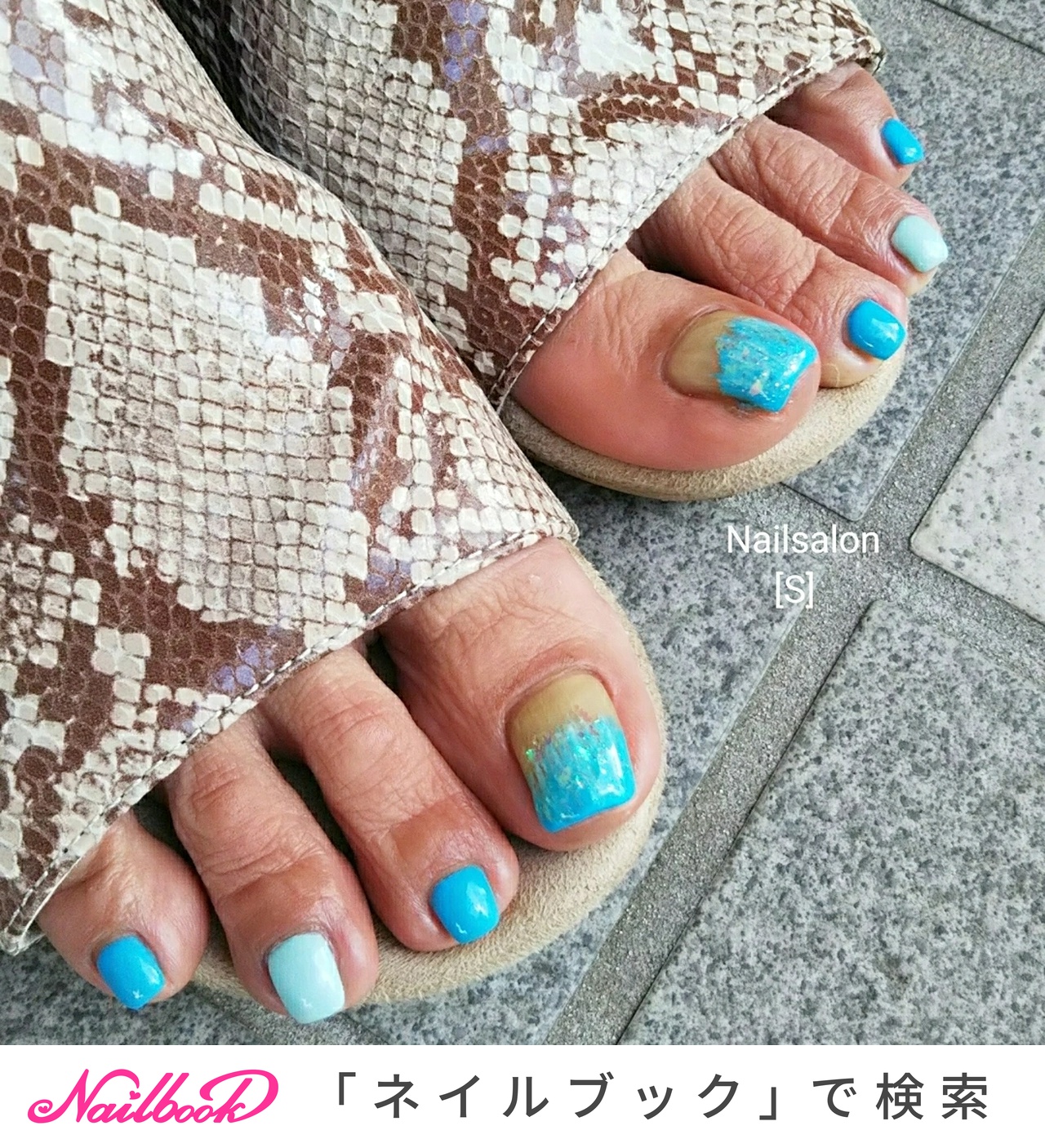 ブルー パステル ペディキュアのネイルデザイン ネイルブック