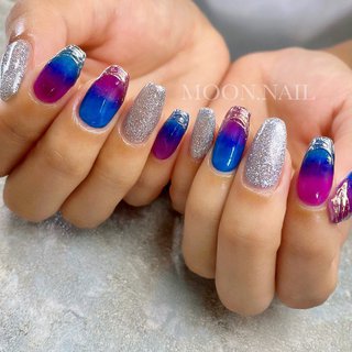 ラメ ブルー 紫ネイルのネイルデザイン ネイルブック