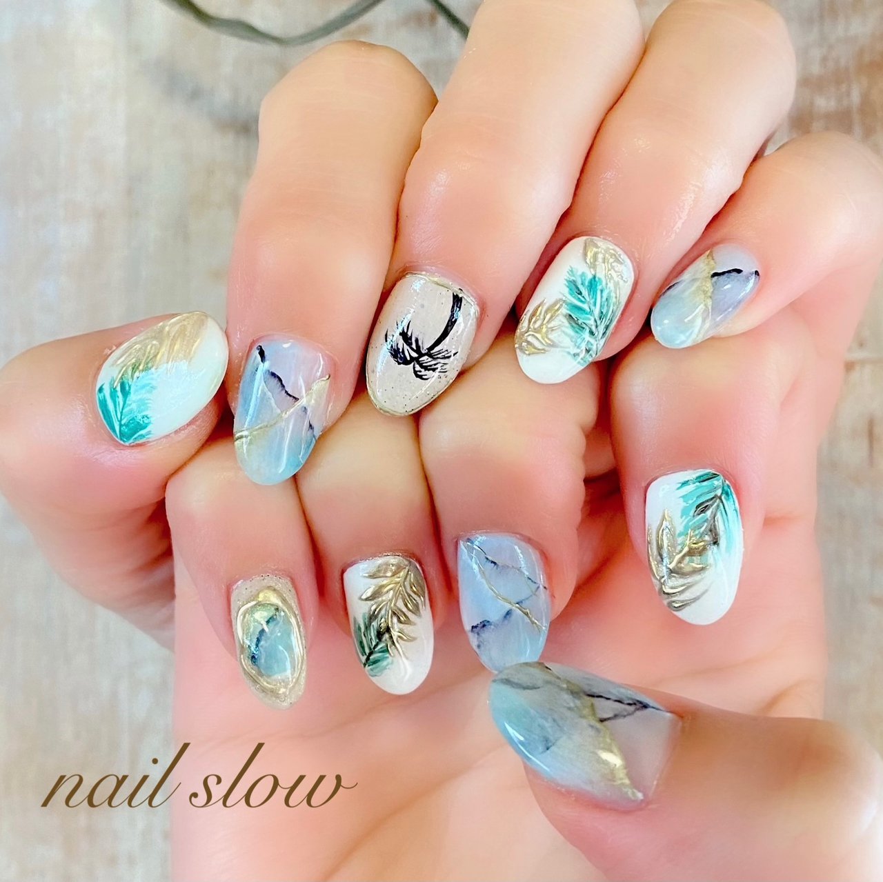 夏 海 リゾート 浴衣 ハンド Slow Nailのネイルデザイン No ネイルブック